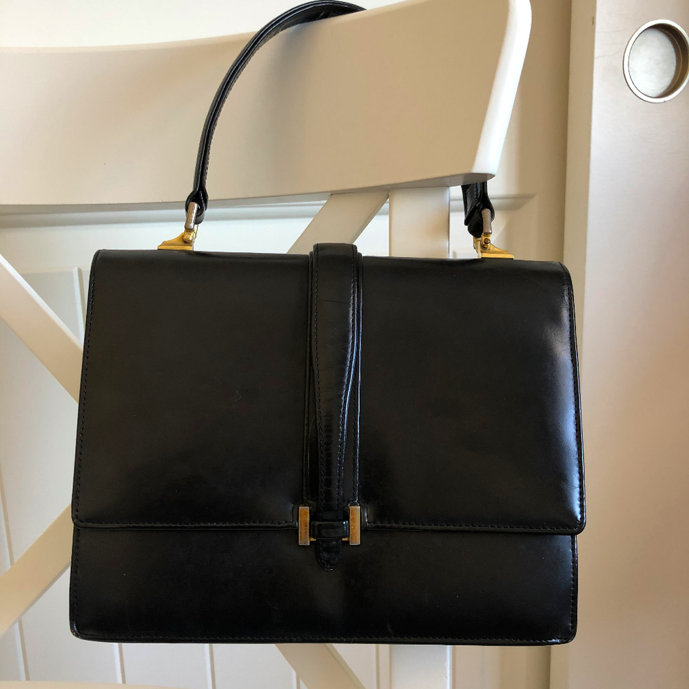 1950/1960s Classic Vintage Black Leather Handbag